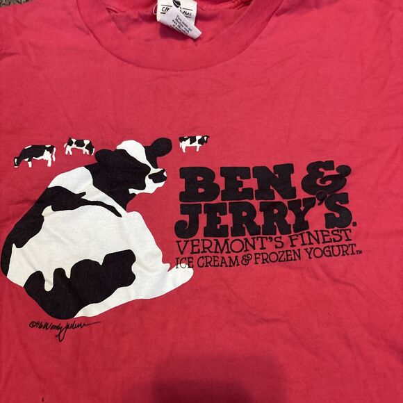 Vintage Ben & Jerrys Vermonts Finest Ice Cream T shirt 2XL 90s USA 1996 Red - Picture 6 of 9